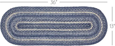VHC Brands Great Falls, Braided Jute Table Runner, Oval, Blue, 8x25 in Saudi Arabia