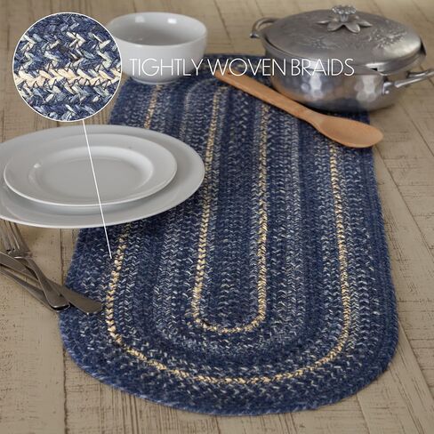 VHC Brands Great Falls, Braided Jute Table Runner, Oval, Blue, 8x25 in Saudi Arabia