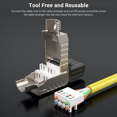 موصلات RJ45 أداة مجانية Cat 8، Cat8 قابس إنهاء المجال المحمي RJ45 مقابس معيارية لـ 2000 ميجا هرتز 2 جيجا هرتز 40 جيجا كابل LAN صلب محمي مزدوج 22AWG-24AWG، عبوتان in Kuwait