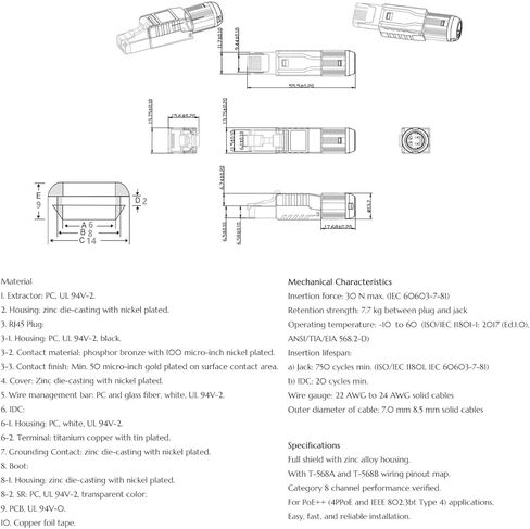 موصلات RJ45 أداة مجانية Cat 8، Cat8 قابس إنهاء المجال المحمي RJ45 مقابس معيارية لـ 2000 ميجا هرتز 2 جيجا هرتز 40 جيجا كابل LAN صلب محمي مزدوج 22AWG-24AWG، عبوتان in Kuwait