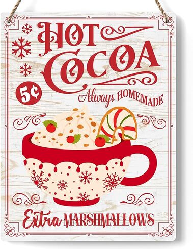 Farmhouse Christmas Decor Hanging Wood Wall Sign Christmas Hot Cocoa Bar Decoration Wooden Signs Rustic Hanging Plaque Home Wall Art 8" x 10" Sign Wall Decor for Farmhouse Home Kitchen in Kuwait