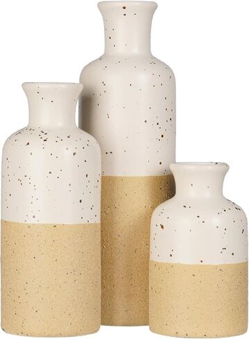 Ceramic Vase Set Home Decor - Set of 3 Small Vases, Modern Vase, Rustic Farmhouse Vase for Home Decor, Table Centerpieces for Dining Room, Tall Boho Decorative Vases for Pampas Grass in Saudi Arabia