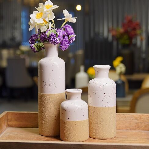Ceramic Vase Set Home Decor - Set of 3 Small Vases, Modern Vase, Rustic Farmhouse Vase for Home Decor, Table Centerpieces for Dining Room, Tall Boho Decorative Vases for Pampas Grass in Saudi Arabia