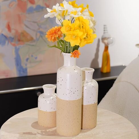 Ceramic Vase Set Home Decor - Set of 3 Small Vases, Modern Vase, Rustic Farmhouse Vase for Home Decor, Table Centerpieces for Dining Room, Tall Boho Decorative Vases for Pampas Grass in Saudi Arabia