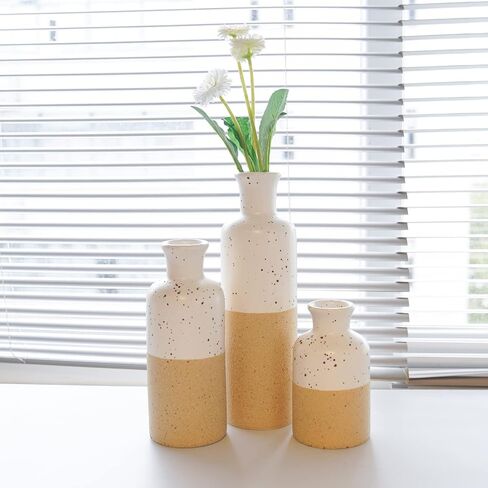 Ceramic Vase Set Home Decor - Set of 3 Small Vases, Modern Vase, Rustic Farmhouse Vase for Home Decor, Table Centerpieces for Dining Room, Tall Boho Decorative Vases for Pampas Grass in Saudi Arabia