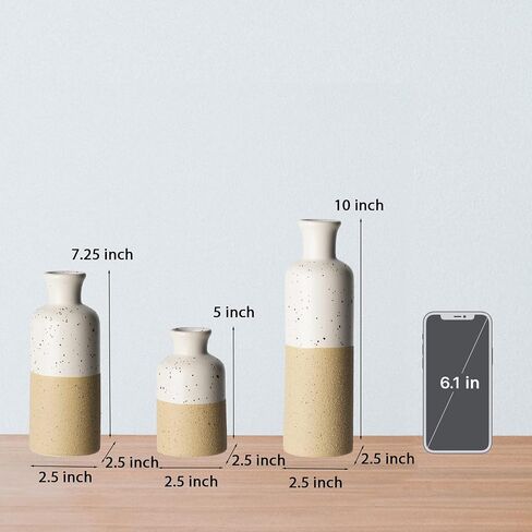 Ceramic Vase Set Home Decor - Set of 3 Small Vases, Modern Vase, Rustic Farmhouse Vase for Home Decor, Table Centerpieces for Dining Room, Tall Boho Decorative Vases for Pampas Grass in Saudi Arabia