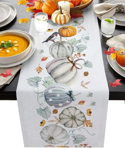 Thanksgiving Fall Pumpkin Table Runners Maple Leaf Orange Lattice 13x70 Inches Long Washable Table Runner for Round Table Kitchen Coffee Dining End Table Living Room Use in Kuwait