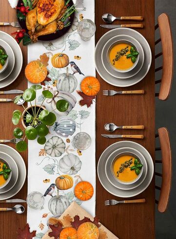 Thanksgiving Fall Pumpkin Table Runners Maple Leaf Orange Lattice 13x70 Inches Long Washable Table Runner for Round Table Kitchen Coffee Dining End Table Living Room Use in Kuwait