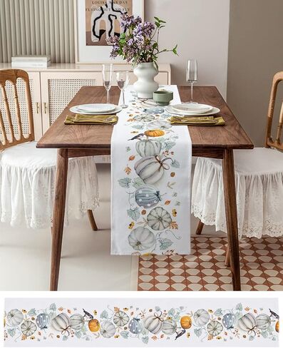 Thanksgiving Fall Pumpkin Table Runners Maple Leaf Orange Lattice 13x70 Inches Long Washable Table Runner for Round Table Kitchen Coffee Dining End Table Living Room Use in Kuwait