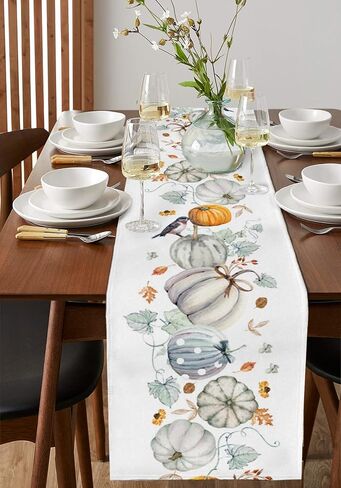 Thanksgiving Fall Pumpkin Table Runners Maple Leaf Orange Lattice 13x70 Inches Long Washable Table Runner for Round Table Kitchen Coffee Dining End Table Living Room Use in Kuwait