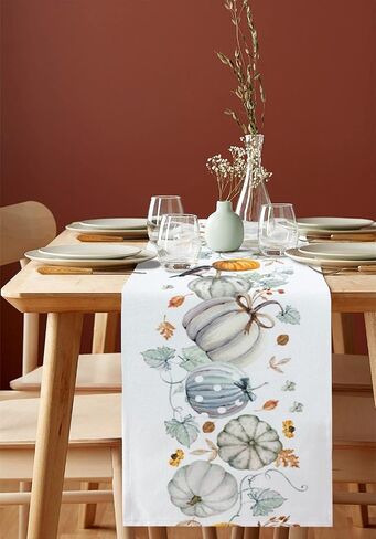 Thanksgiving Fall Pumpkin Table Runners Maple Leaf Orange Lattice 13x70 Inches Long Washable Table Runner for Round Table Kitchen Coffee Dining End Table Living Room Use in Kuwait