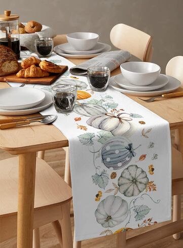 Thanksgiving Fall Pumpkin Table Runners Maple Leaf Orange Lattice 13x70 Inches Long Washable Table Runner for Round Table Kitchen Coffee Dining End Table Living Room Use in Kuwait