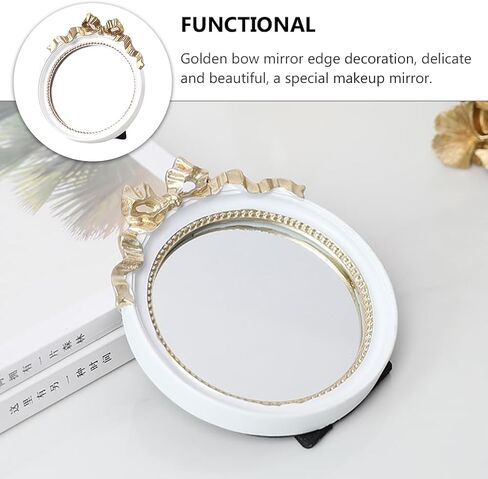 1Pc European Style Single Side Mirror Round Make Up Mirror Handheld Portable Handle Mirror Dressing Mirror Decorative Outdoor Decor Women Make Up Tool Resin Cute Travel Wall Mirror in Kuwait