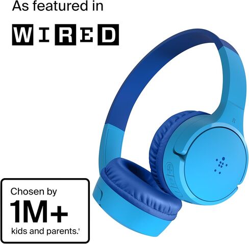 Belkin SoundForm Mini Kids Wireless Headphones w/Built-in Microphone, 30H of Playback Time, Fun Stickers, & Case - Over-Ear Headsets for Online Learning, School, iPhone, iPad, Galaxy, & More - Blue in Saudi Arabia