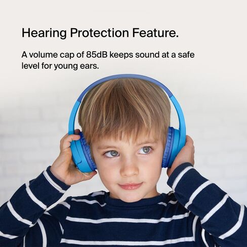 Belkin SoundForm Mini Kids Wireless Headphones w/Built-in Microphone, 30H of Playback Time, Fun Stickers, & Case - Over-Ear Headsets for Online Learning, School, iPhone, iPad, Galaxy, & More - Blue in Saudi Arabia