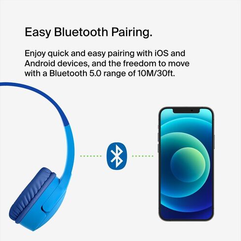 Belkin SoundForm Mini Kids Wireless Headphones w/Built-in Microphone, 30H of Playback Time, Fun Stickers, & Case - Over-Ear Headsets for Online Learning, School, iPhone, iPad, Galaxy, & More - Blue in Saudi Arabia