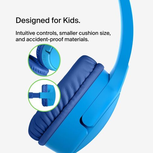 Belkin SoundForm Mini Kids Wireless Headphones w/Built-in Microphone, 30H of Playback Time, Fun Stickers, & Case - Over-Ear Headsets for Online Learning, School, iPhone, iPad, Galaxy, & More - Blue in Saudi Arabia