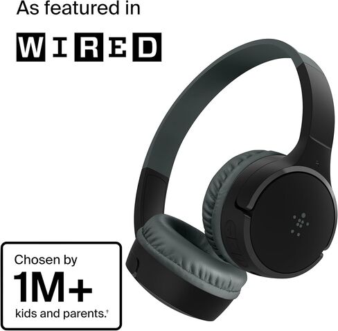 Belkin SoundForm Mini Kids Wireless Headphones w/Built-in Microphone, 30H of Playback Time, Fun Stickers, & Case - Over-Ear Headsets for Online Learning, School, iPhone, iPad, Galaxy, & More - Blue in Saudi Arabia