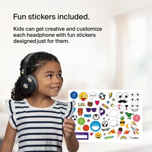 Belkin SoundForm Mini Kids Wireless Headphones w/Built-in Microphone, 30H of Playback Time, Fun Stickers, & Case - Over-Ear Headsets for Online Learning, School, iPhone, iPad, Galaxy, & More - Blue in Saudi Arabia