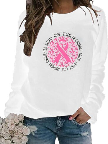 Breast Cancer Awareness Sweatshirt Women Pink Rainbow Graphic Shirts Pink Ribbon Graphic Cancer Gift Tops in Saudi Arabia