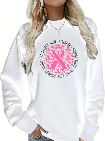 Breast Cancer Awareness Sweatshirt Women Pink Rainbow Graphic Shirts Pink Ribbon Graphic Cancer Gift Tops in Saudi Arabia