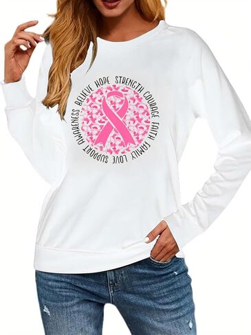 Breast Cancer Awareness Sweatshirt Women Pink Rainbow Graphic Shirts Pink Ribbon Graphic Cancer Gift Tops in Saudi Arabia