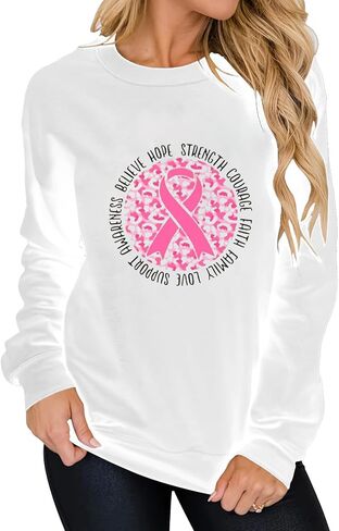 Breast Cancer Awareness Sweatshirt Women Pink Rainbow Graphic Shirts Pink Ribbon Graphic Cancer Gift Tops in Saudi Arabia