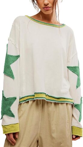 Women Oversized Sweatshirt Star Graphic Drop Shoulder Sloutchy Fit Pullover Tops Y2k Long Sleeve Shirt in Kuwait