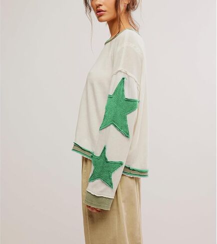 Women Oversized Sweatshirt Star Graphic Drop Shoulder Sloutchy Fit Pullover Tops Y2k Long Sleeve Shirt in Kuwait