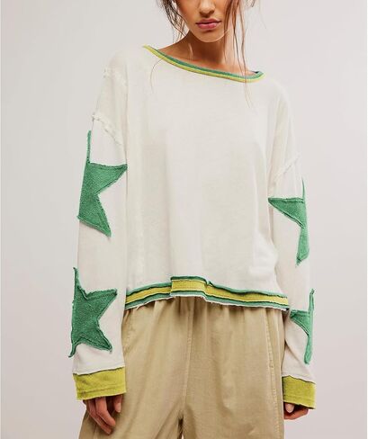 Women Oversized Sweatshirt Star Graphic Drop Shoulder Sloutchy Fit Pullover Tops Y2k Long Sleeve Shirt in Kuwait