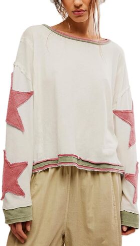 Women Oversized Sweatshirt Star Graphic Drop Shoulder Sloutchy Fit Pullover Tops Y2k Long Sleeve Shirt in Kuwait
