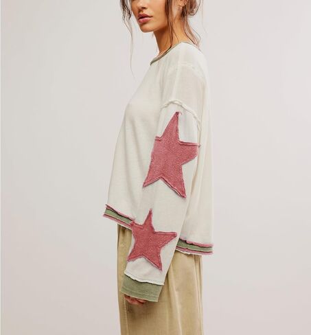 Women Oversized Sweatshirt Star Graphic Drop Shoulder Sloutchy Fit Pullover Tops Y2k Long Sleeve Shirt in Kuwait