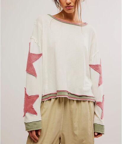 Women Oversized Sweatshirt Star Graphic Drop Shoulder Sloutchy Fit Pullover Tops Y2k Long Sleeve Shirt in Kuwait