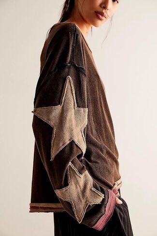 Women Oversized Sweatshirt Star Graphic Drop Shoulder Sloutchy Fit Pullover Tops Y2k Long Sleeve Shirt in Kuwait