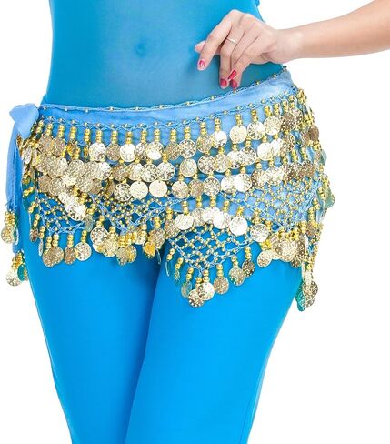 Women's Indian Dance Belly Dancing Hip Scarf Belt Skirt Accessories with Wave Gold Coins in Saudi Arabia