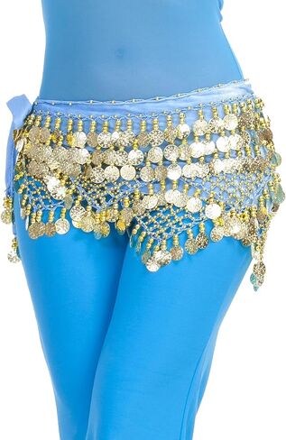 Women's Indian Dance Belly Dancing Hip Scarf Belt Skirt Accessories with Wave Gold Coins in Saudi Arabia