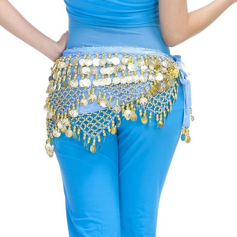 Women's Indian Dance Belly Dancing Hip Scarf Belt Skirt Accessories with Wave Gold Coins in Saudi Arabia