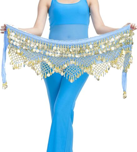 Women's Indian Dance Belly Dancing Hip Scarf Belt Skirt Accessories with Wave Gold Coins in Saudi Arabia
