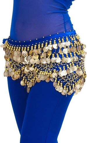 Women's Indian Dance Belly Dancing Hip Scarf Belt Skirt Accessories with Wave Gold Coins in Saudi Arabia