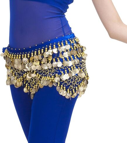 Women's Indian Dance Belly Dancing Hip Scarf Belt Skirt Accessories with Wave Gold Coins in Saudi Arabia
