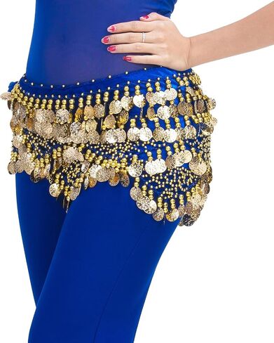 Women's Indian Dance Belly Dancing Hip Scarf Belt Skirt Accessories with Wave Gold Coins in Saudi Arabia