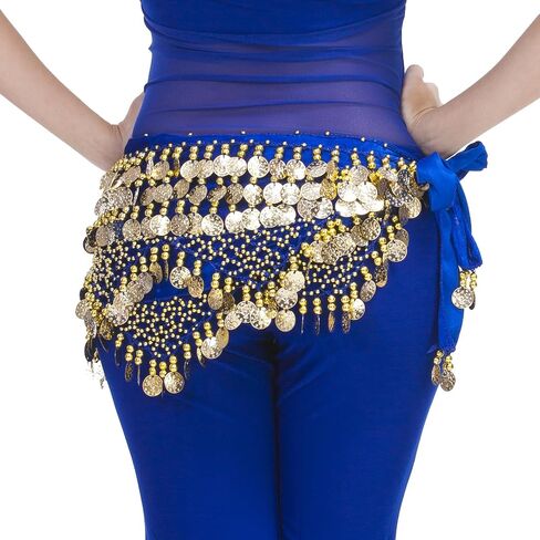 Women's Indian Dance Belly Dancing Hip Scarf Belt Skirt Accessories with Wave Gold Coins in Saudi Arabia