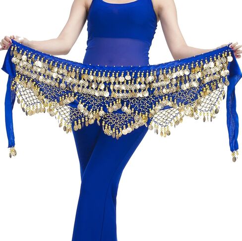 Women's Indian Dance Belly Dancing Hip Scarf Belt Skirt Accessories with Wave Gold Coins in Saudi Arabia