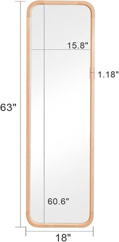 63"x18" Full Length Mirror, Floor Mirror, Rounded Corner Full Length Mirror with Stand, Standing Mirror, Full Body Mirror, Large Mirror, Freestanding, Wall Mounted, Beech Frame -Drak Brown in Saudi Arabia