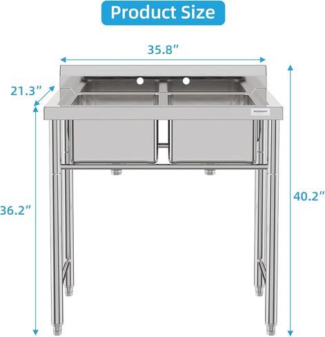 Freestanding Commercial Kitchen Sink Stainless Steel 3 Compartments Prep & Utility Sink with Legs for Restaurant, Kitchen, Laundry Room, Garage, Bar in Kuwait