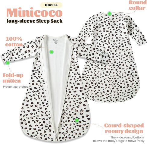 100% Cotton Newborn Wearable Blanket Long Sleeves Swaddle Transition Sack Light Weight TOG 0.5 for Unisex Infant in Kuwait