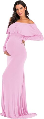 فستان ZIUMUDY للحمل مناسب للحمل بدون أكتاف وأكمام طويلة منتفخة للتصوير الفوتوغرافي in Kuwait