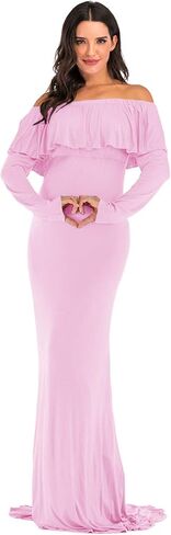 فستان ZIUMUDY للحمل مناسب للحمل بدون أكتاف وأكمام طويلة منتفخة للتصوير الفوتوغرافي in Kuwait