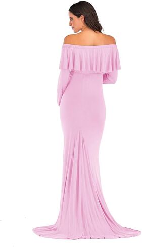 فستان ZIUMUDY للحمل مناسب للحمل بدون أكتاف وأكمام طويلة منتفخة للتصوير الفوتوغرافي in Kuwait