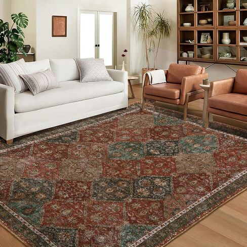 Living Room Rug 8x10 Washable Rug Living Room Rug Moroccan Trellis Accent Rug Vintage Floral Distressed Rug Ultra-Soft Indoor Carpet Non Slip Foldable Thin Rug for Bedroom Nursery Dark Grey in Saudi Arabia